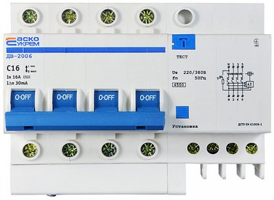 Диференційний вимикач ДВ-2006 4p 16А 30мА АСКО, A0030020001 A0030020001 фото