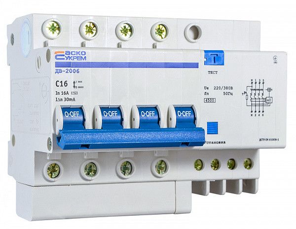 Диференційний вимикач ДВ-2006 4p 16А 30мА АСКО, A0030020001 A0030020001 фото