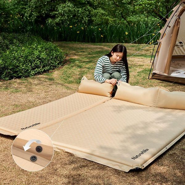 Самонадувний килимок двомісний з подушкою Naturehike CNK2300DZ014, 30 мм, бежевий 6976023927058 фото