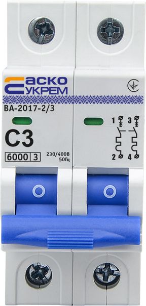 Автоматичний вимикач УКРЕМ ВА-2017/С 2р 3А АСКО A0010170035 фото
