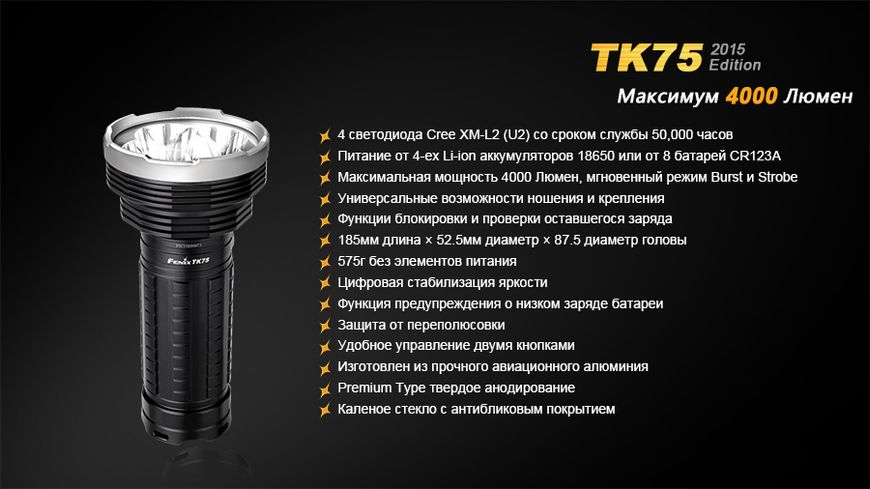 Ліхтар ручний Fenix TK75 U2 2015 TK75XM-L22015 фото