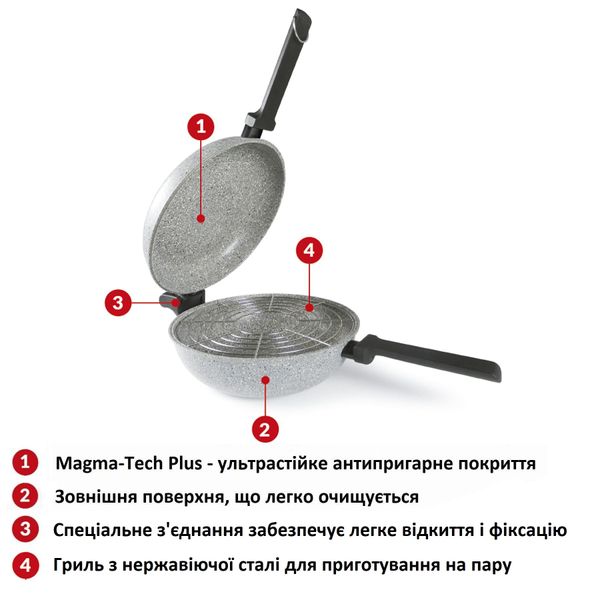 Сковорода подвійна Flonal Dura Induction Rocky Twins 28 см з решіткою (RKIWP2830) DAS301930 фото