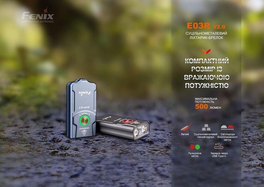 Ліхтар наключний Fenix E03R V2.0, сірий E03RV20GR фото