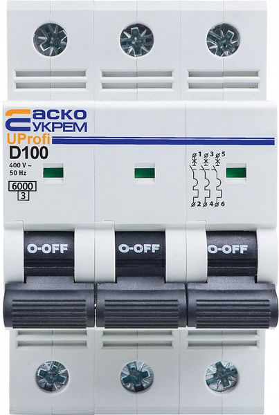 Модульний автоматичний вимикач UProfi 3р 100А D 6kА, A0010210128 A0010210128 фото