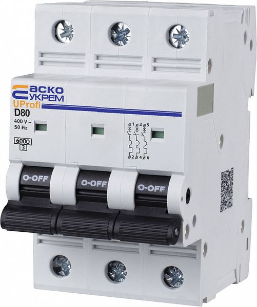 Модульний автоматичний вимикач UProfi 3р 80А D 6kА, A0010210127 A0010210127 фото