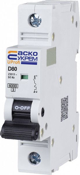 Модульний автоматичний вимикач UProfi 1р 80А D 6kА, A0010210124 A0010210124 фото