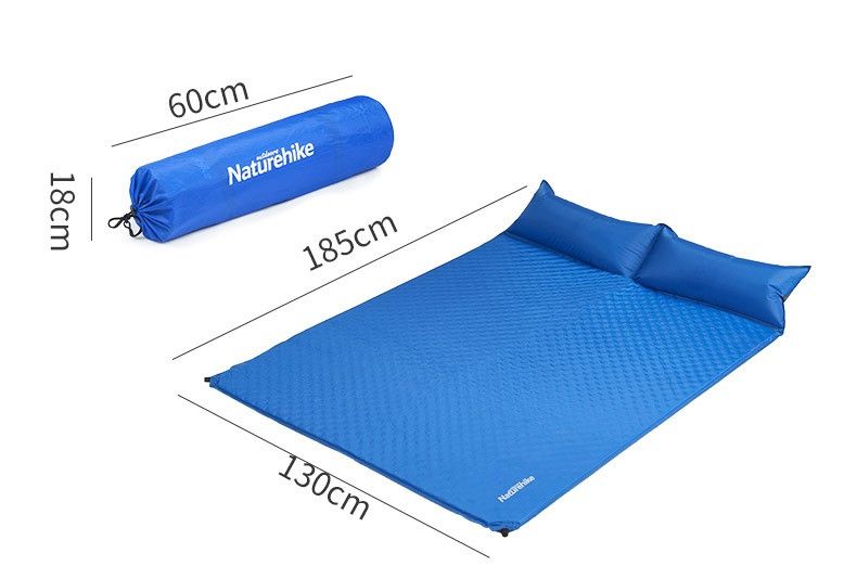 Килимок самонадувний двомісний з подушкою Naturehike NH18Q010-D, 25 мм, синій 6927595784457 фото