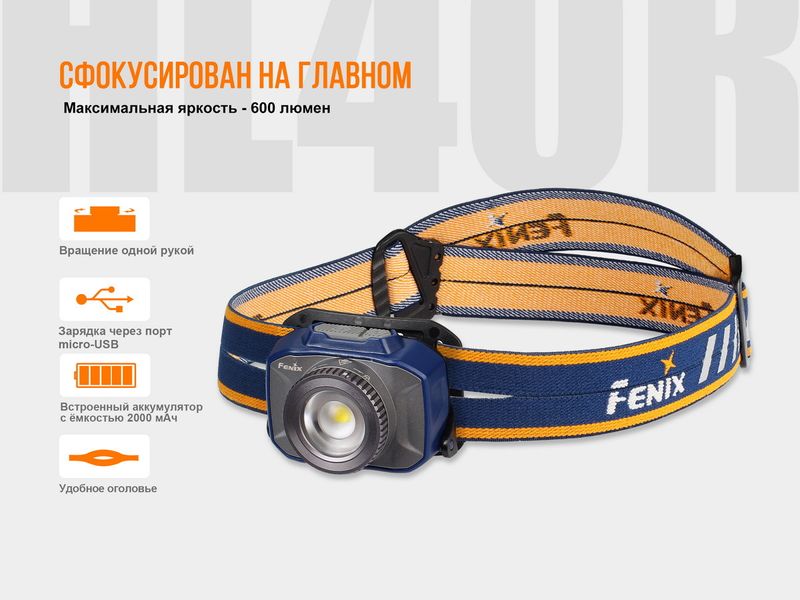 Ліхтар налобний Fenix HL40R Cree XP-LHIV2 LED сірий HL40RGY фото