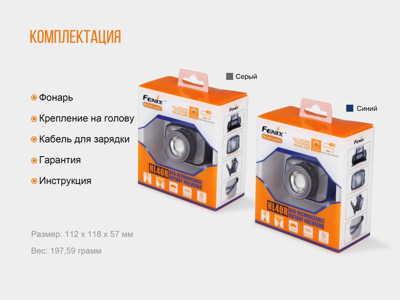 Ліхтар налобний Fenix HL40R Cree XP-LHIV2 LED сірий HL40RGY фото