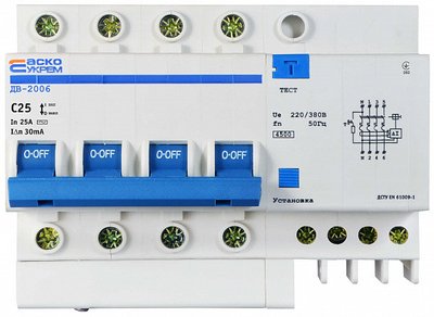 Диференційний вимикач ДВ-2006 4p 25А 30мА АСКО, A0030020002 A0030020002 фото
